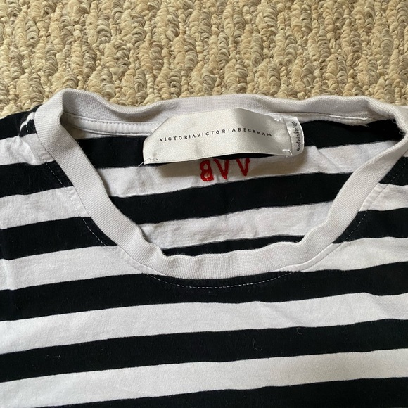 Victoria By Victoria Beckham Striped Short Sleeve Shirt White Blue Women’s Large - Picture 6 of 7